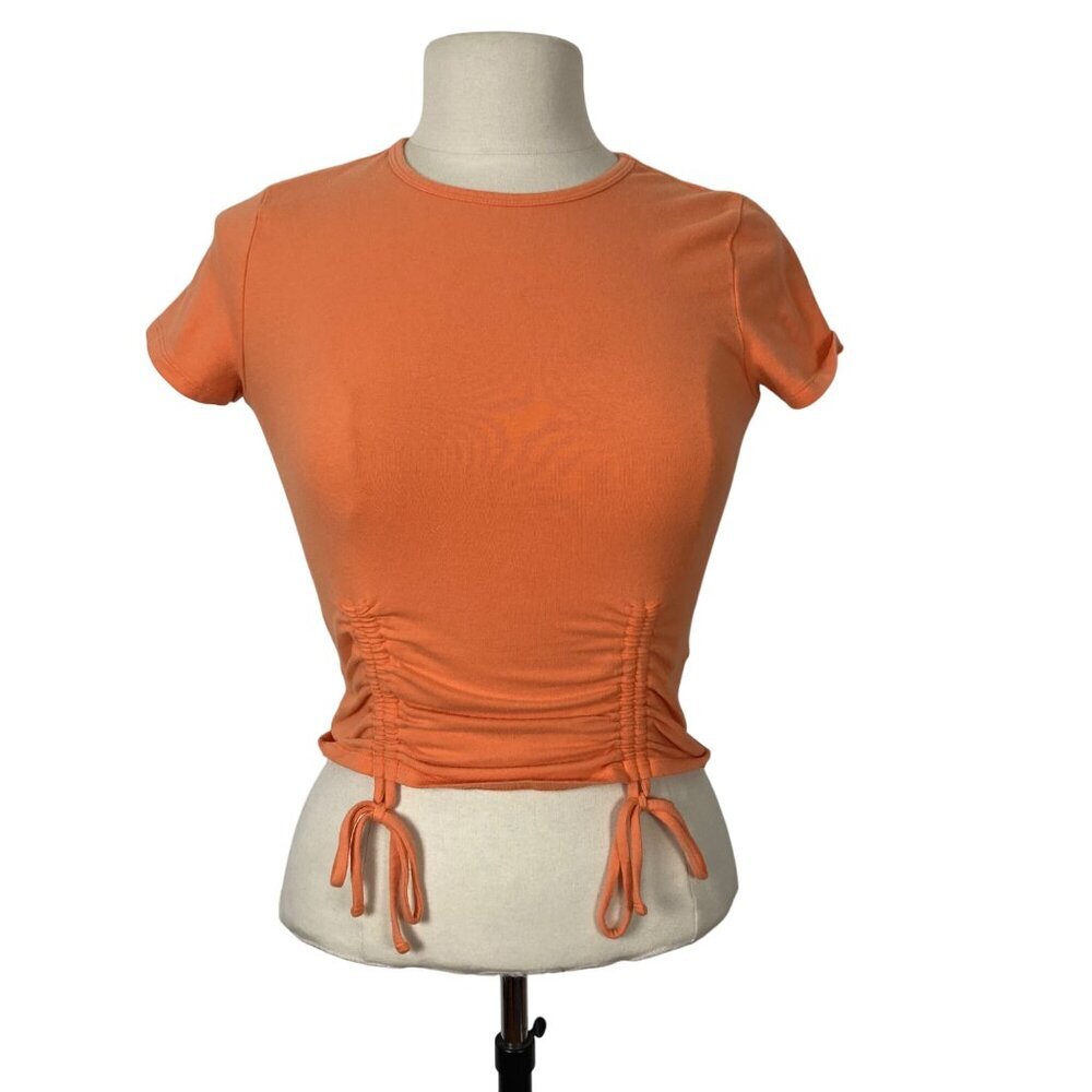 Hollister Orange Cropped Baby Tee Small Ruched Detail Cotton Blend